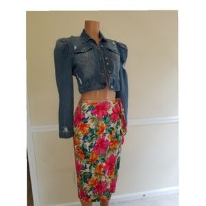 Retro Floral Faux Wrap Pencil Skirt